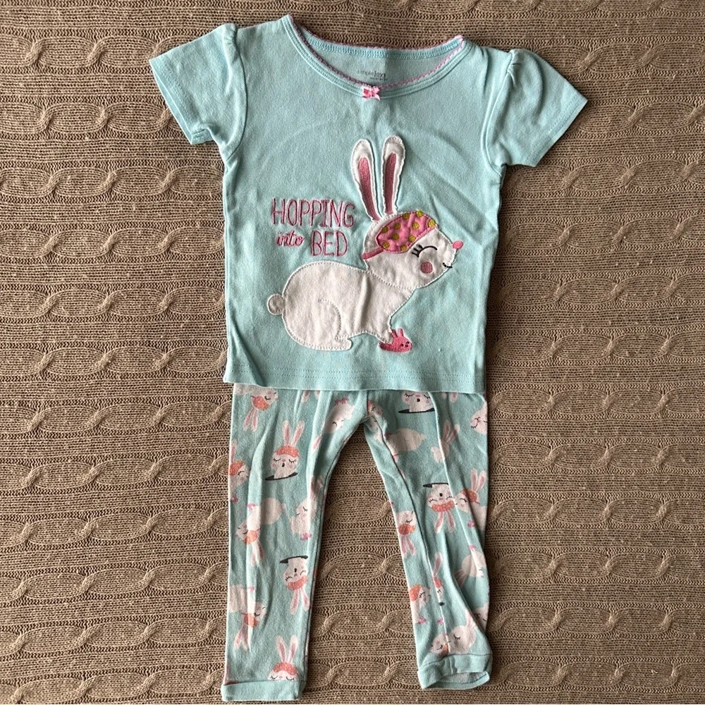 EUC Carter’s 7pc Baby Girl Pajama + Sleep Sack Set, Pink & Blue Bunnies, 18 Mo